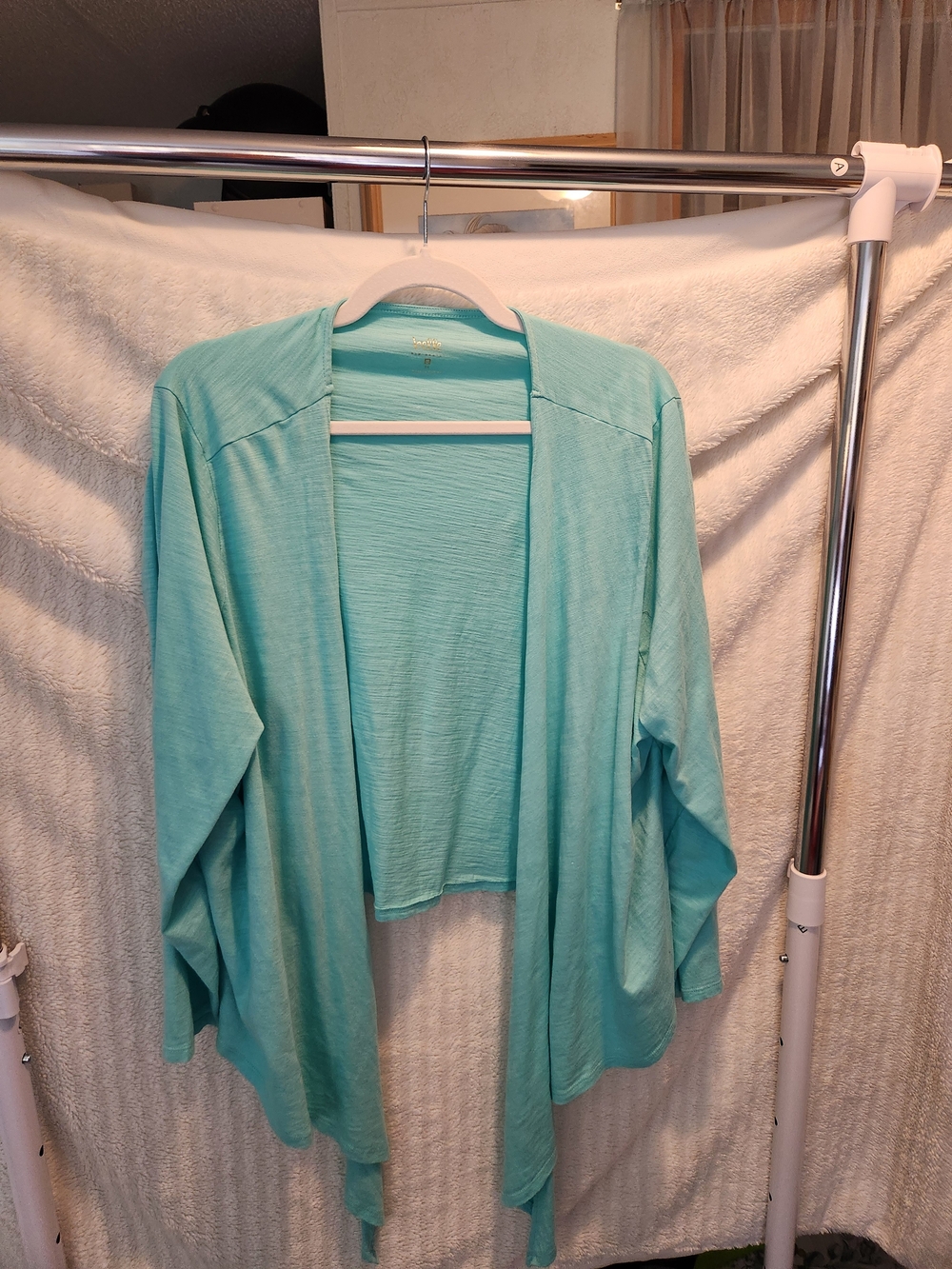 Elle Light Aqua Open-Front Draped Cardigan